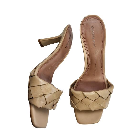 Gianni Bini Womens Aliona Slip On Pumps Size 10 Leather Taupe Braided Square Toe - Picture 1 of 10